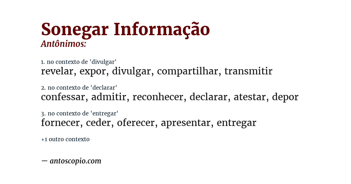 Antônimo de sonegar informação