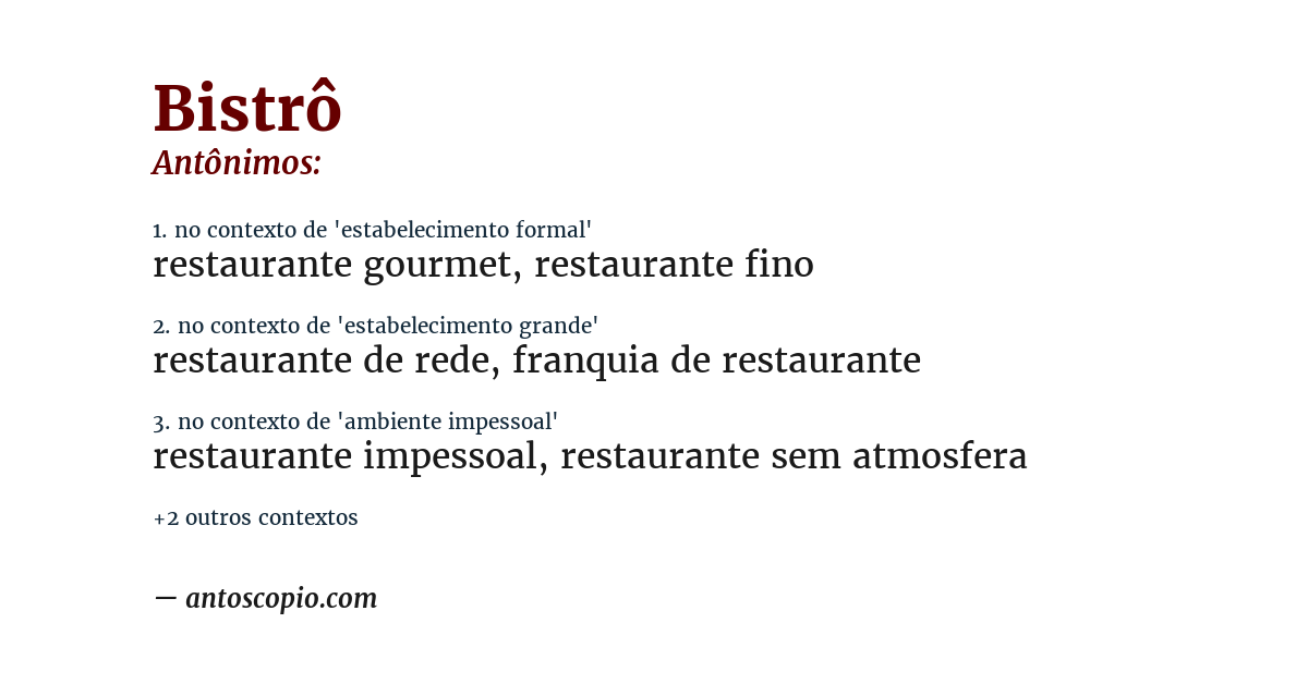 Antônimo de bistrô