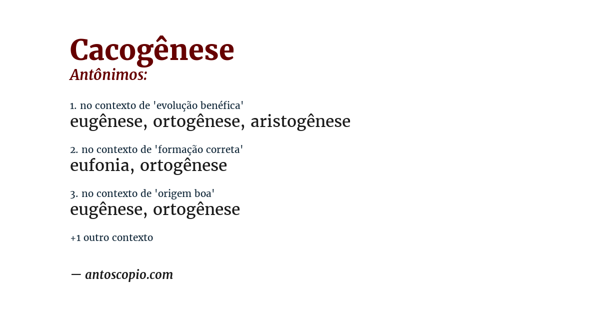 Antônimo de cacogênese