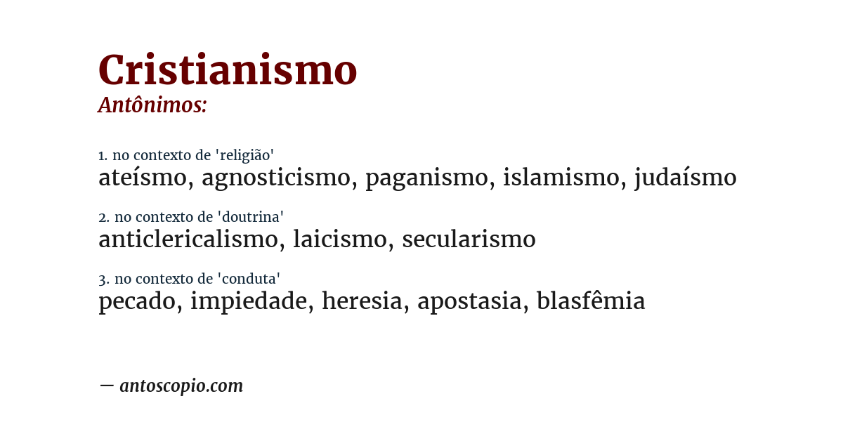 Antônimo de cristianismo