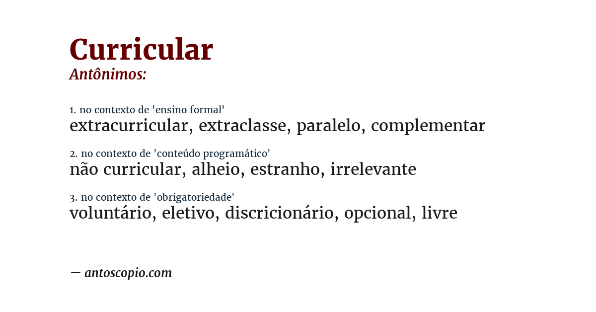 Antônimo de curricular