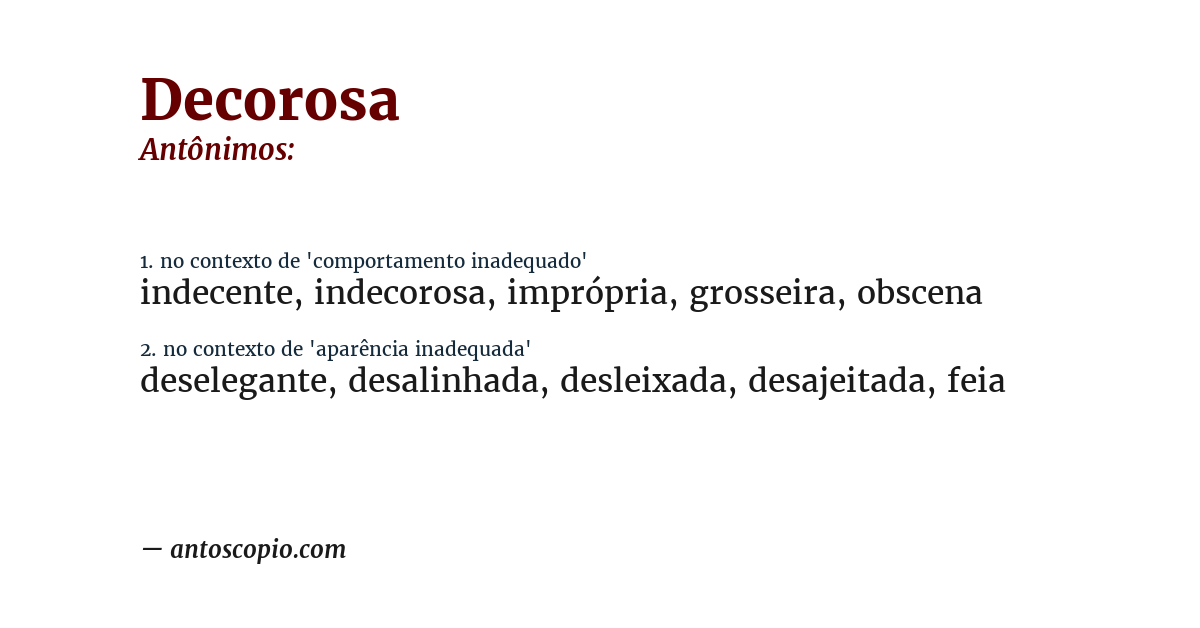 Antônimo de decorosa