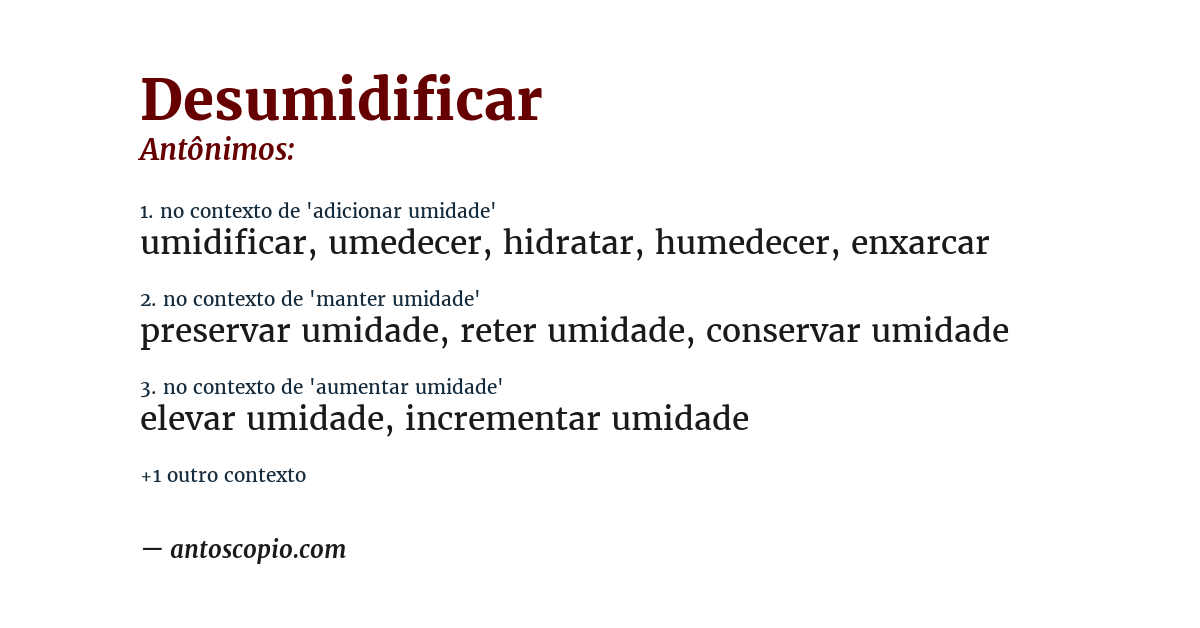 Antônimo de desumidificar