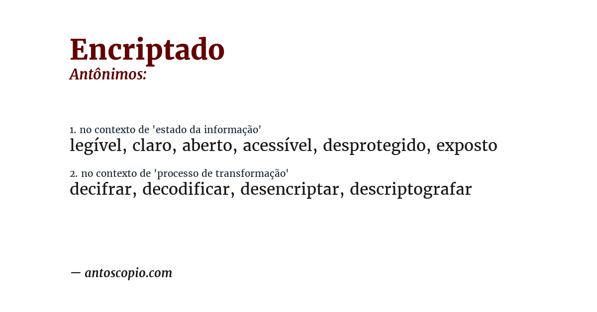 Antônimo de encriptado