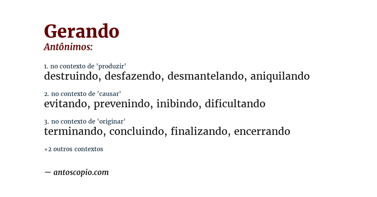 Antônimo de gerando