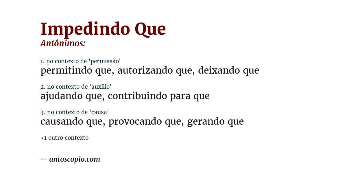 Antônimo de impedindo que