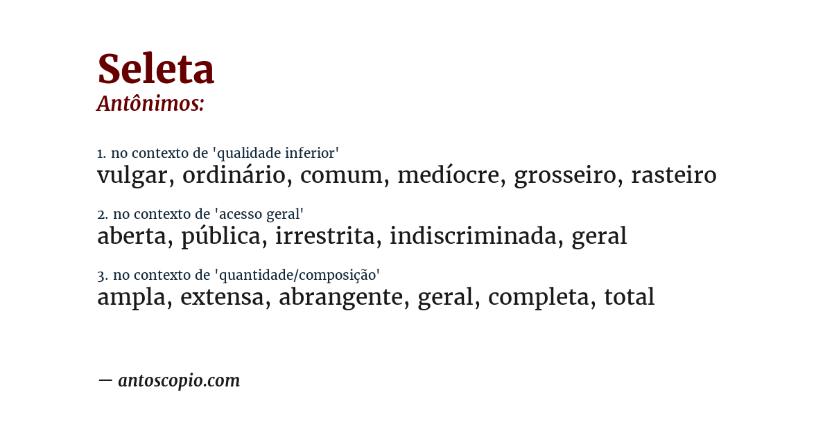 Antônimo de seleta