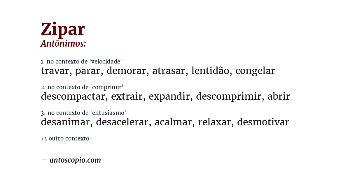 Antônimo de zipar