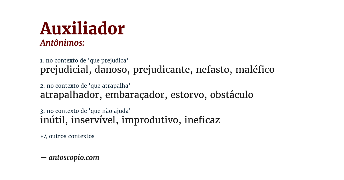 Antônimo de auxiliador