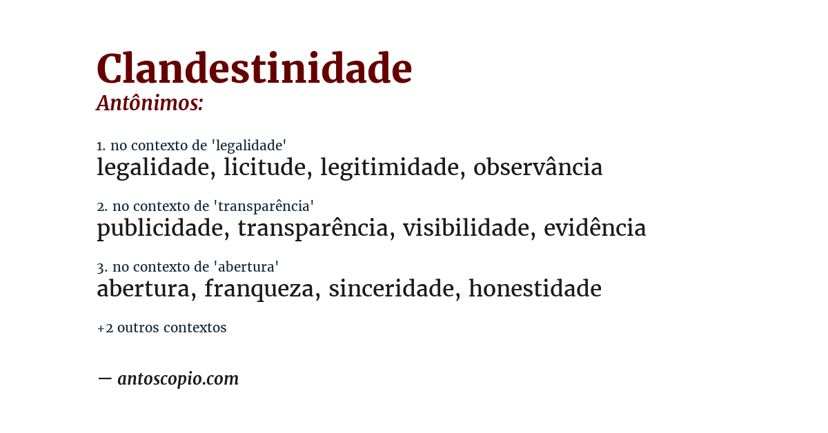 Antônimo de clandestinidade