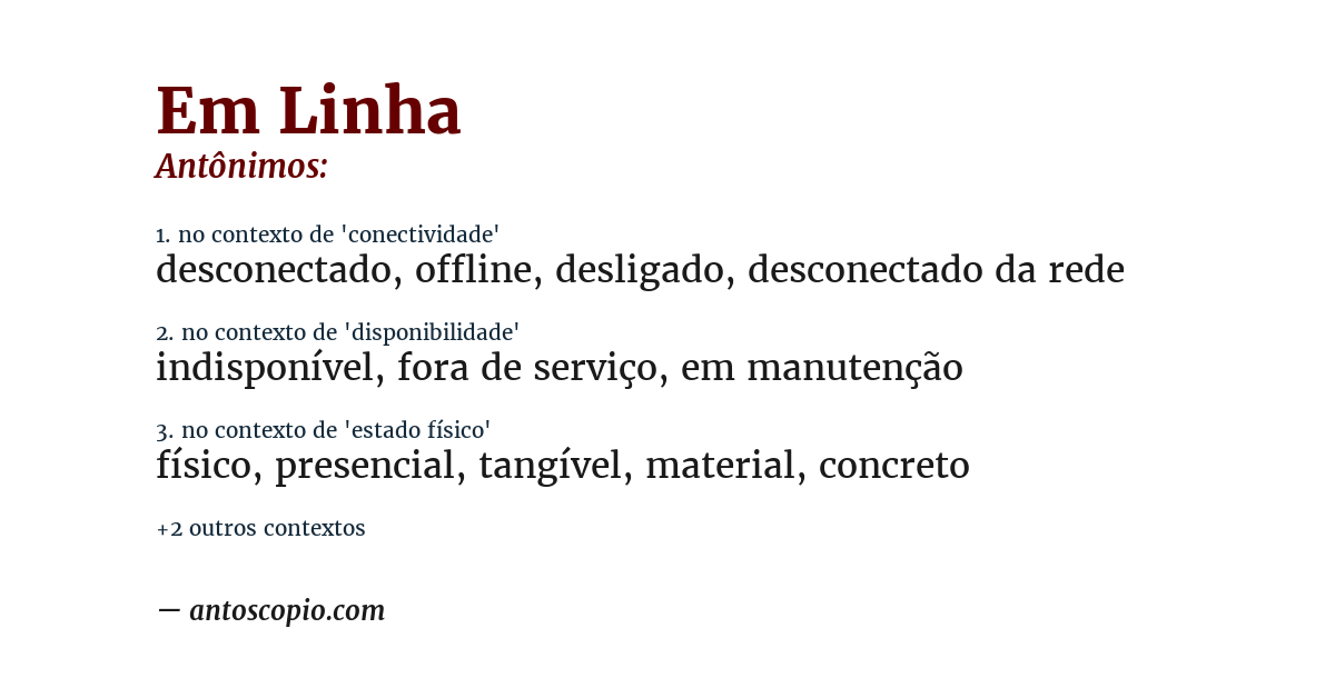 Antônimo de em linha