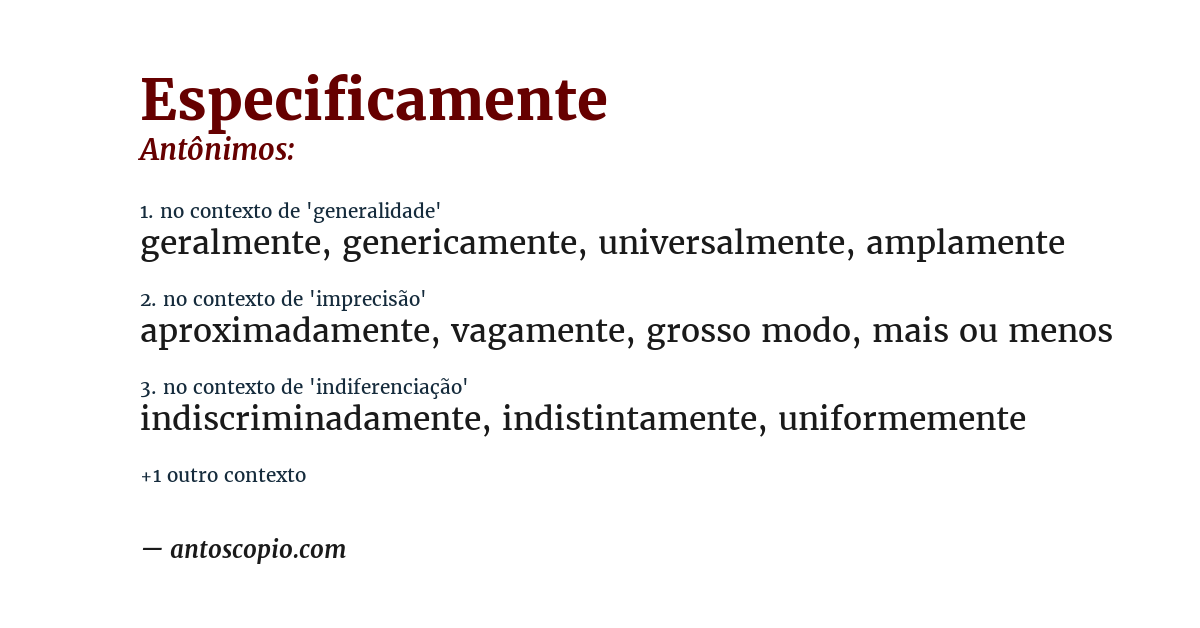 Antônimo de especificamente