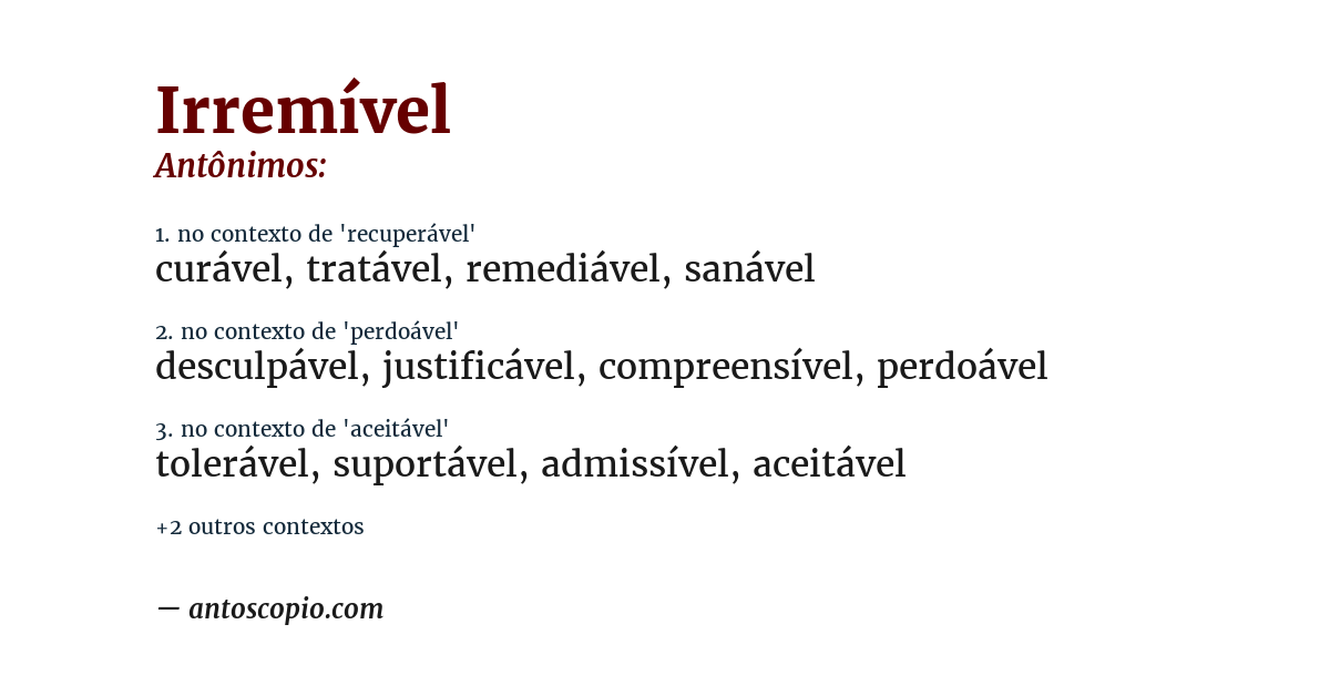 Antônimo de irremível