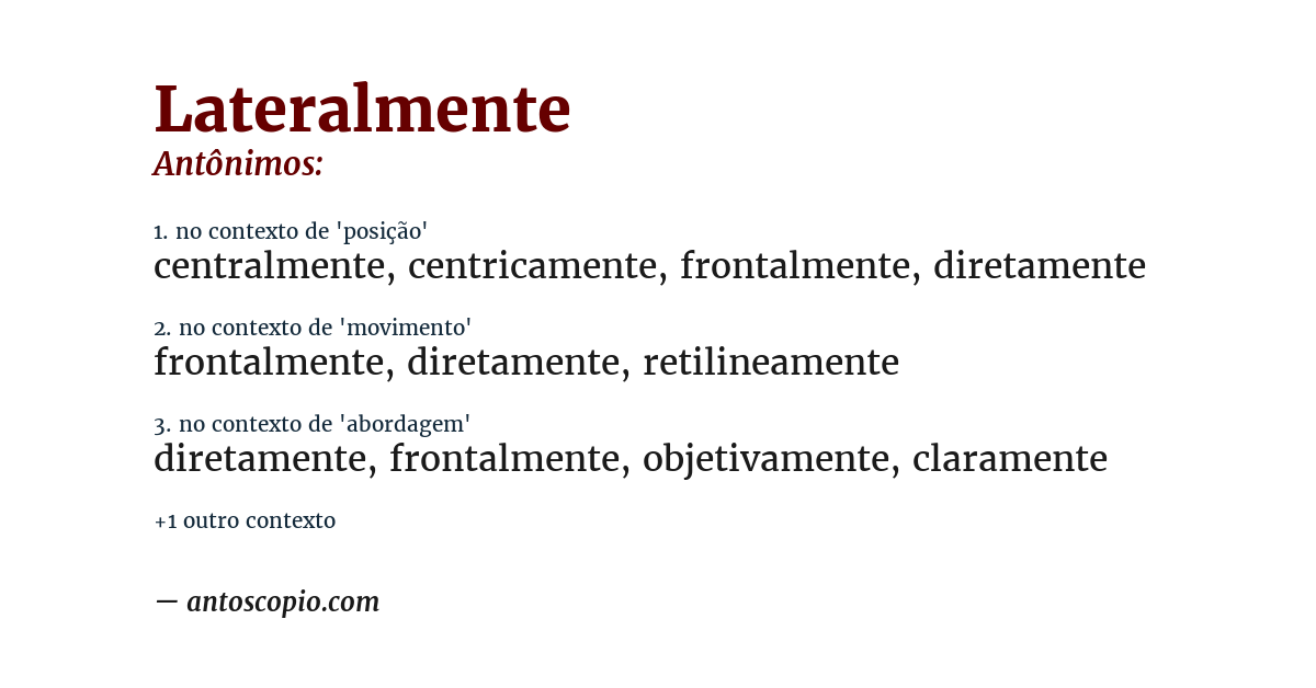 Antônimo de lateralmente