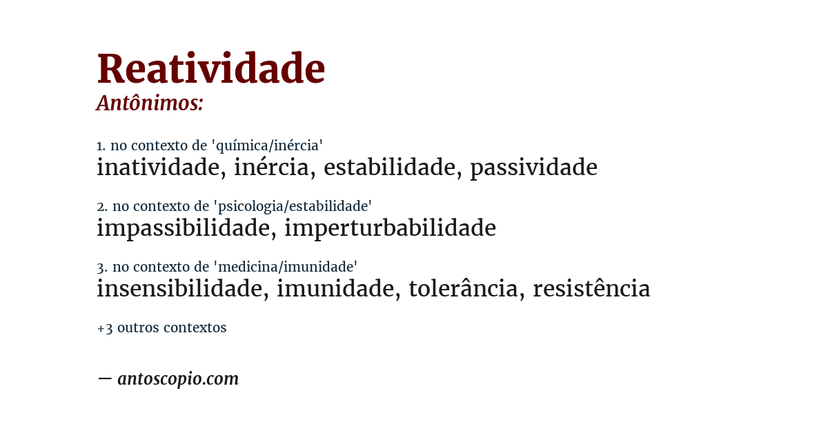 Antônimo de reatividade