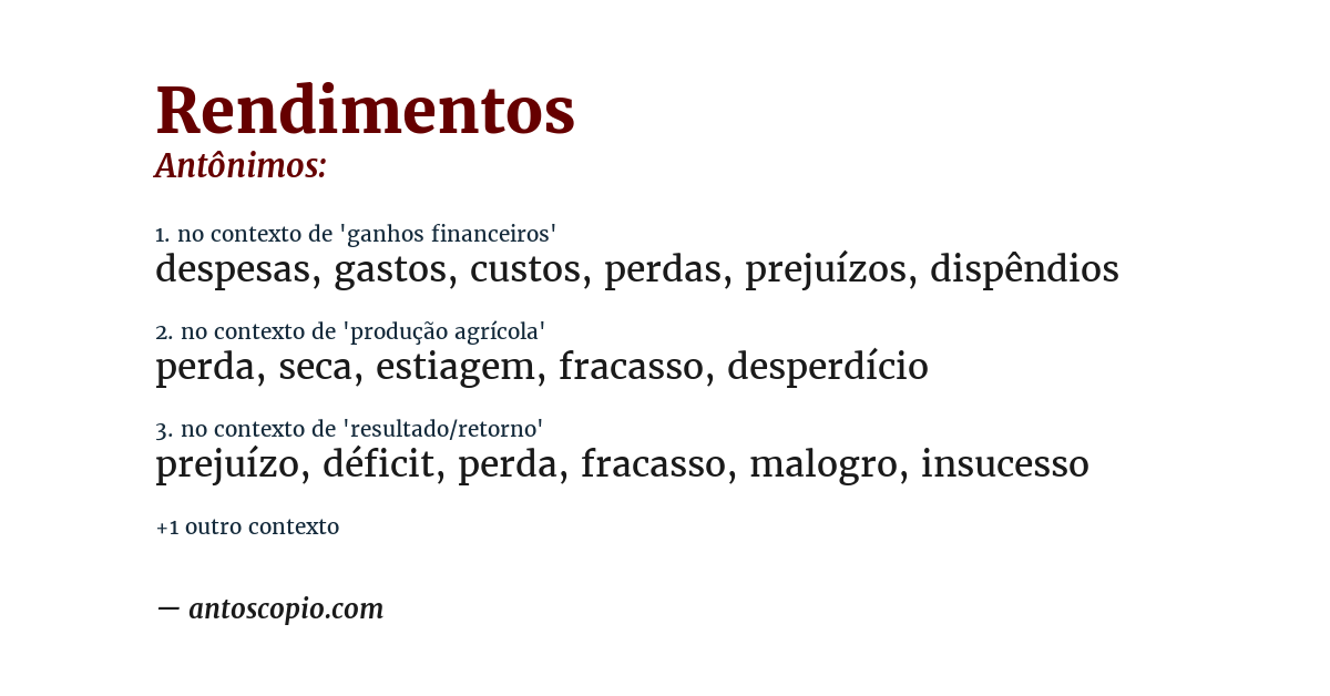 Antônimo de rendimentos
