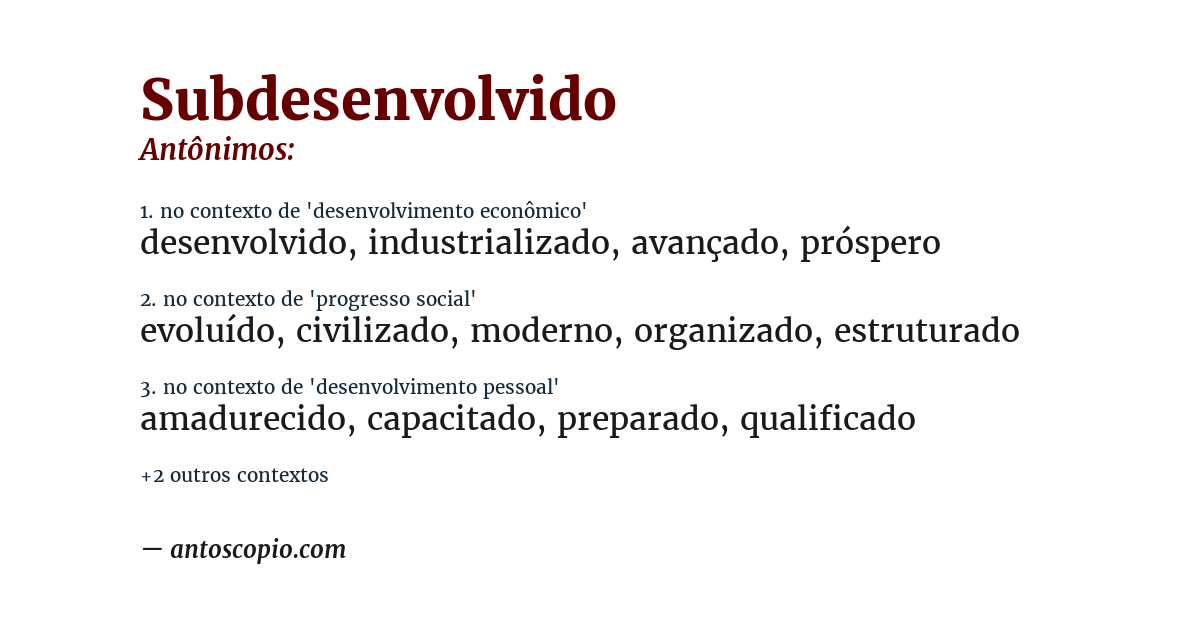 Antônimo de subdesenvolvido