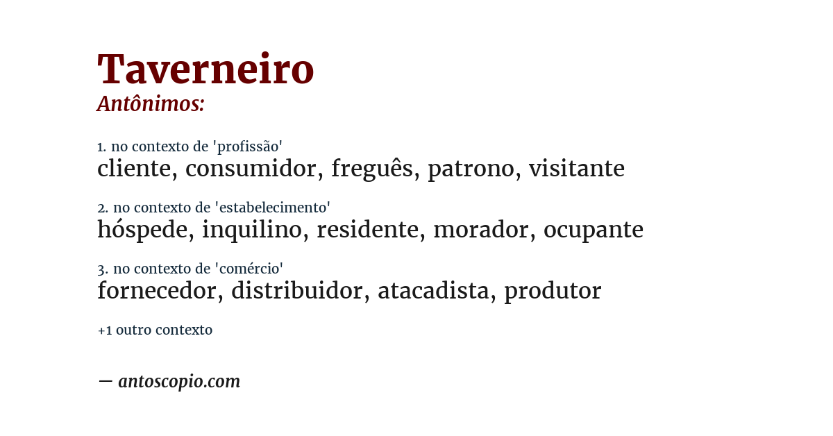 Antônimo de taverneiro