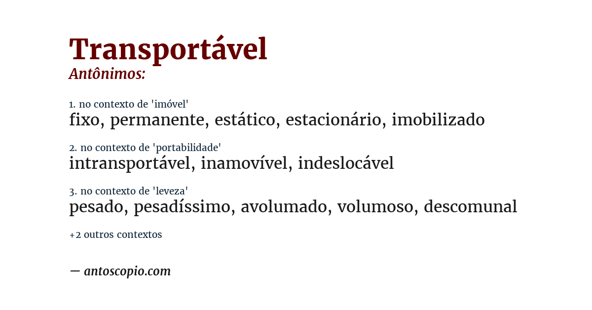Antônimo de transportável