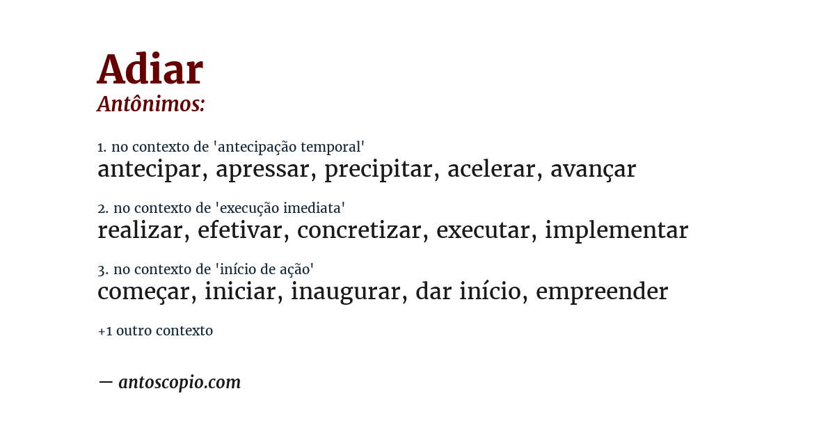Antônimo de adiar