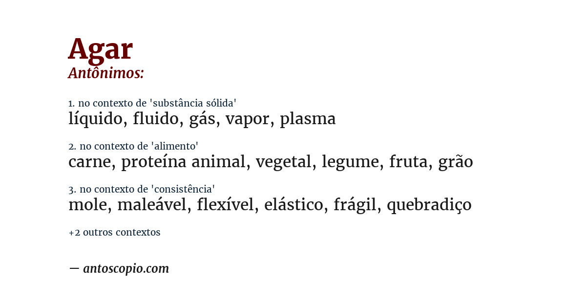 Antônimo de agar