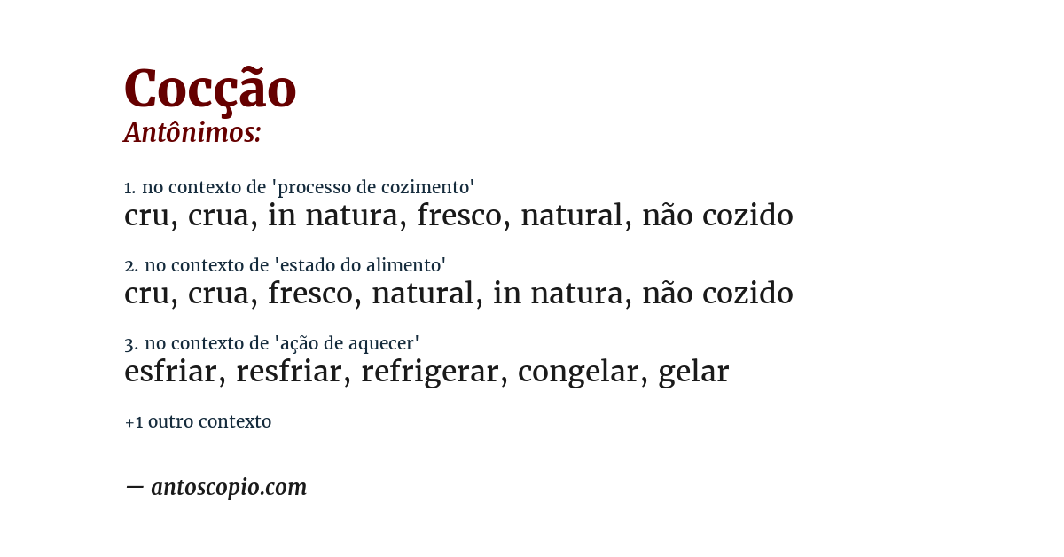 Antônimo de cocção