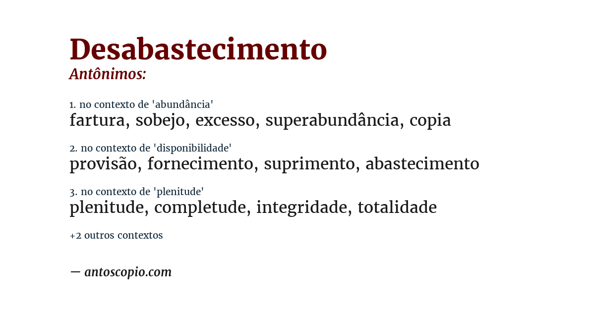 Antônimo de desabastecimento