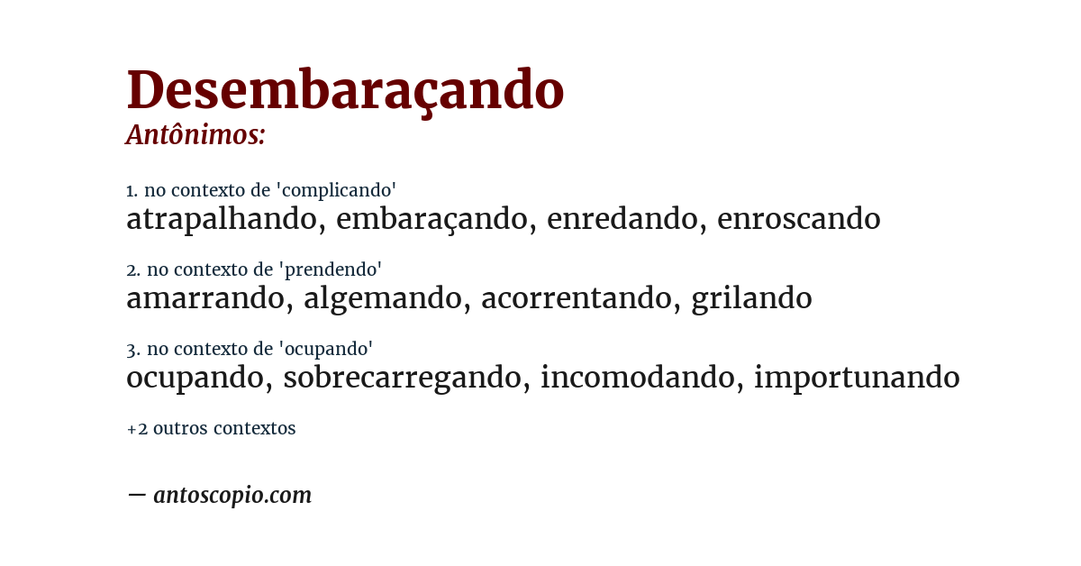Antônimo de desembaraçando