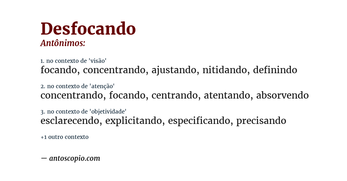 Antônimo de desfocando