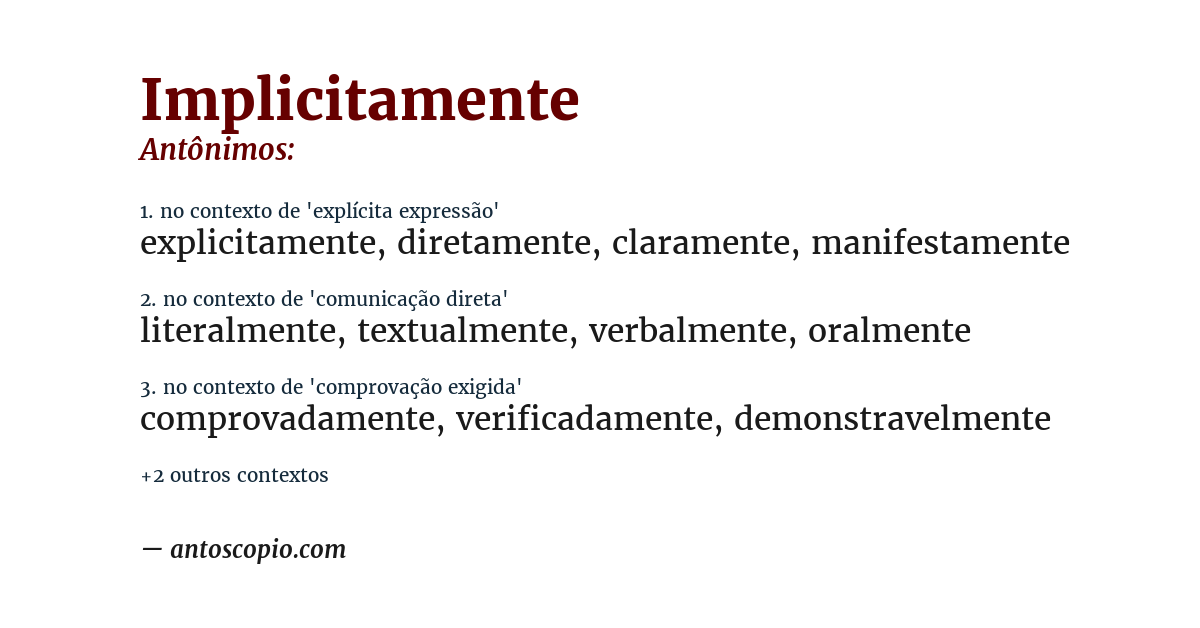 Antônimo de implicitamente