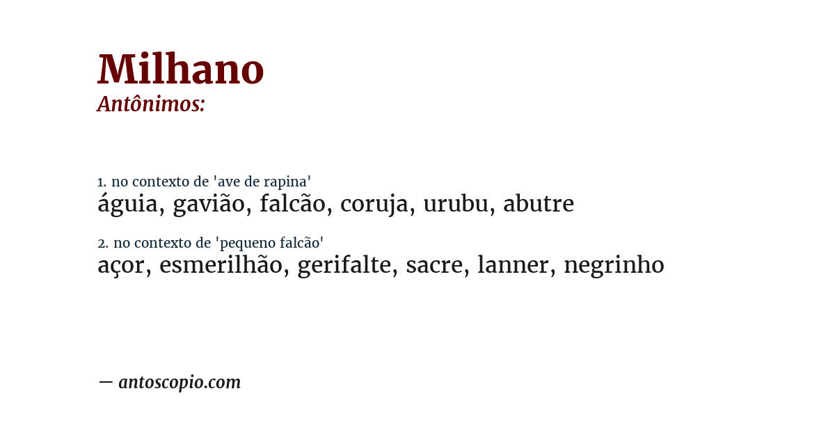Antônimo de milhano