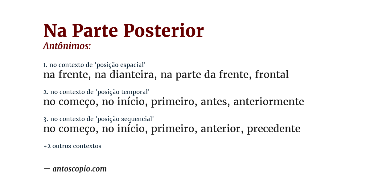 Antônimo de na parte posterior