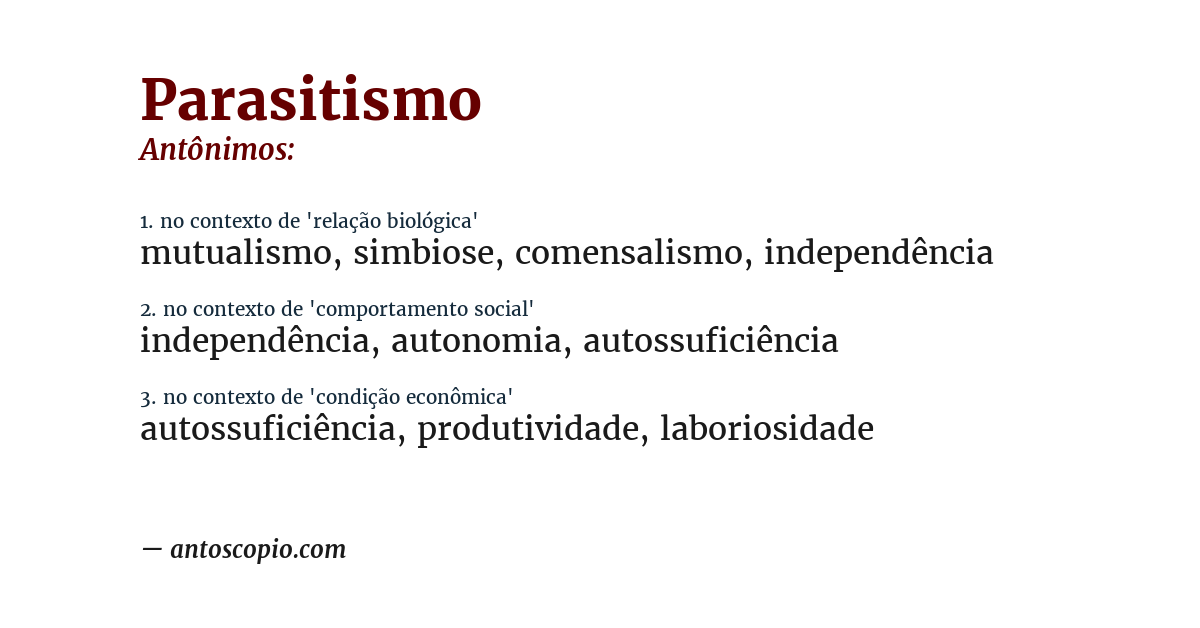 Antônimo de parasitismo