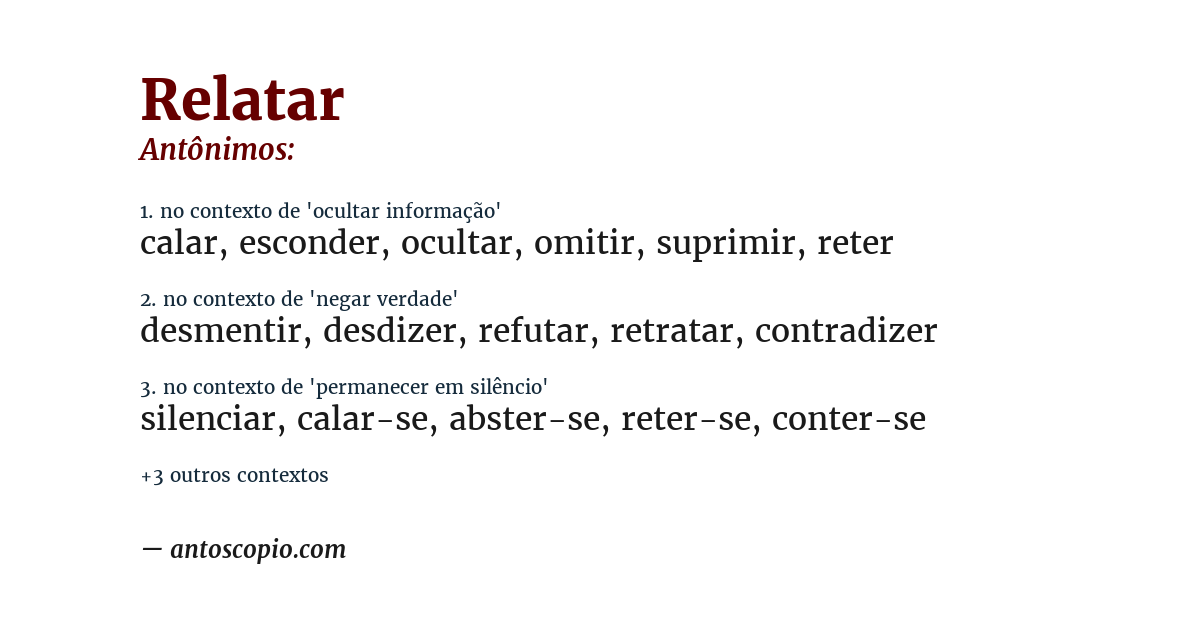 Antônimo de relatar