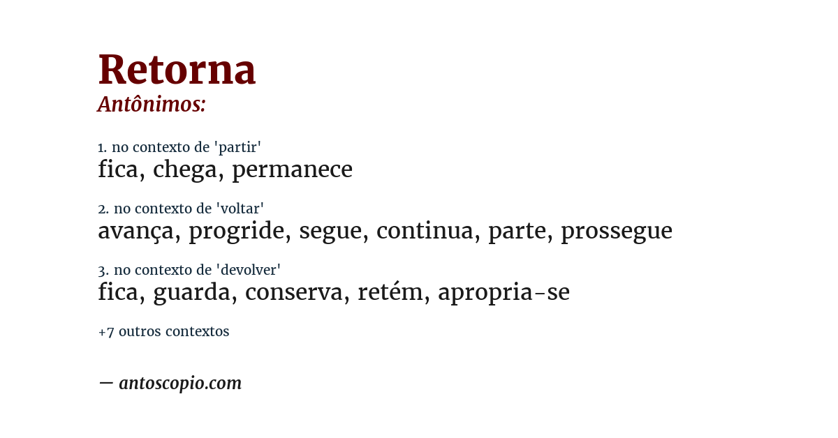 Antônimo de retorna