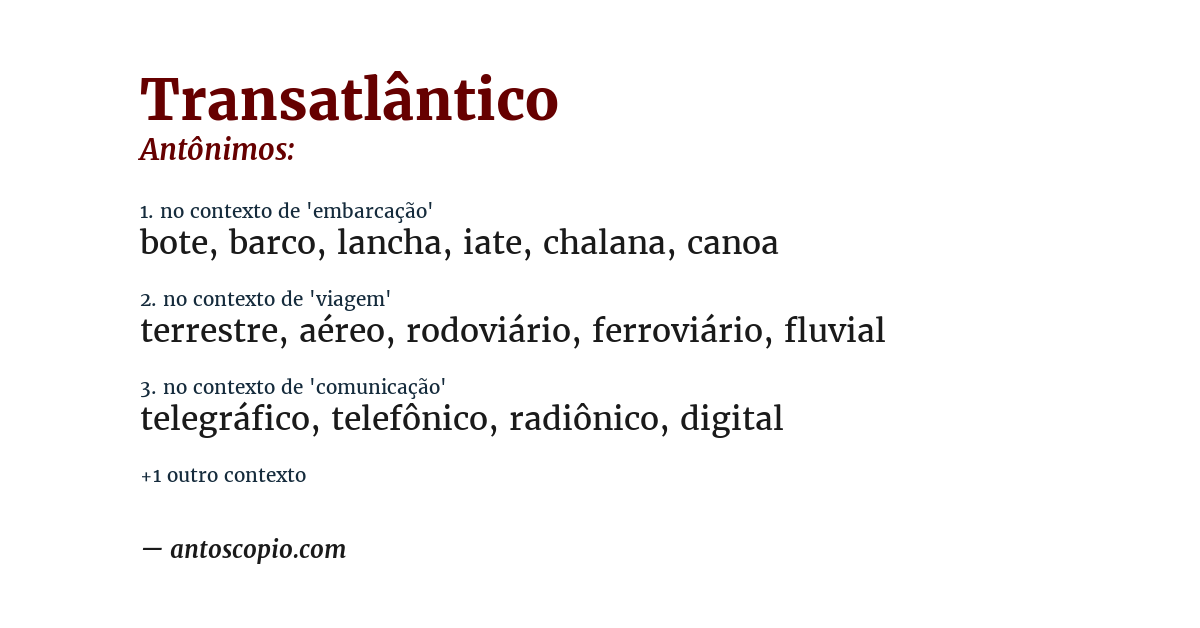 Antônimo de transatlântico