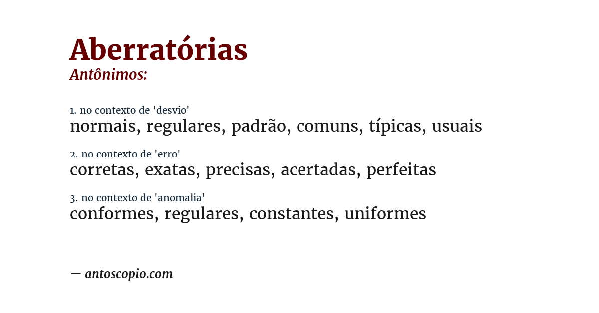 Antônimo de aberratórias