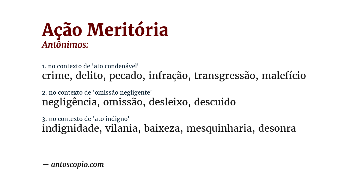 Antônimo de ação meritória