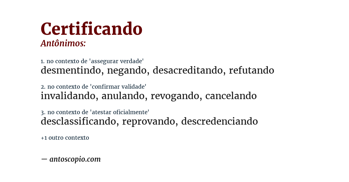 Antônimo de certificando