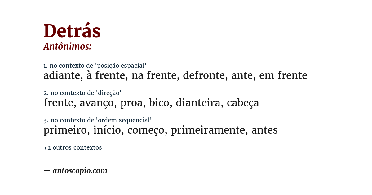 Antônimo de detrás