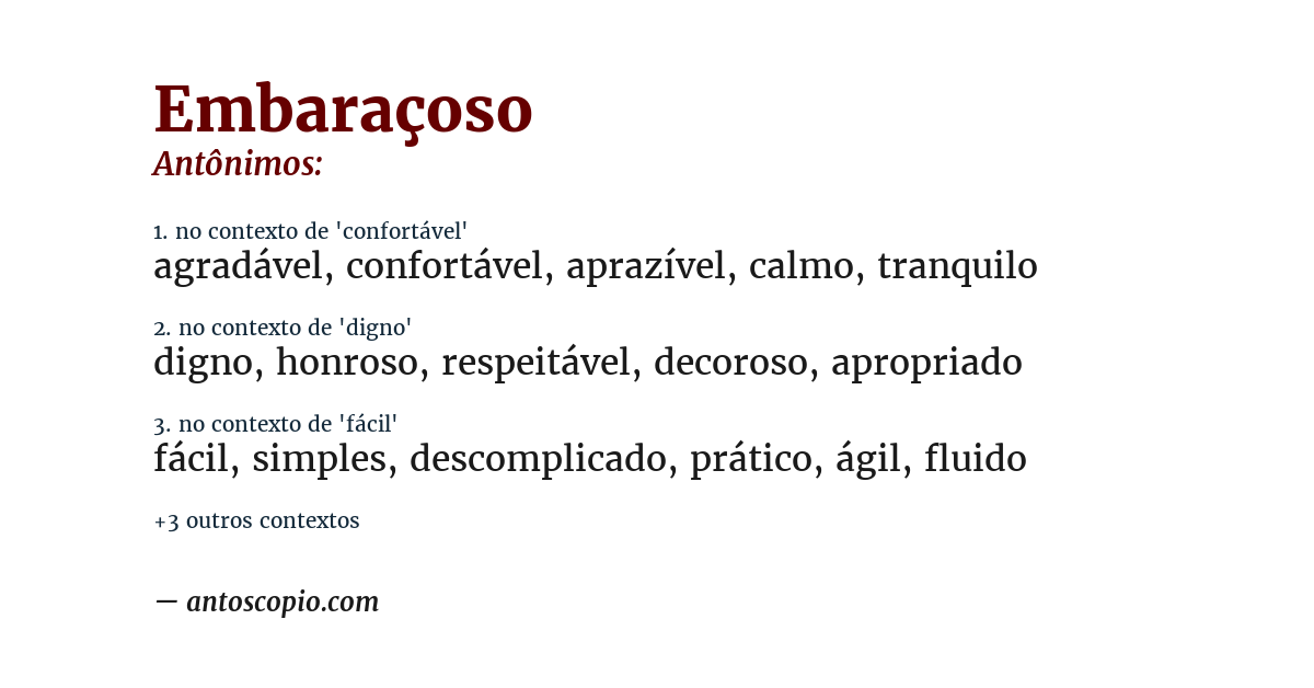 Antônimo de embaraçoso