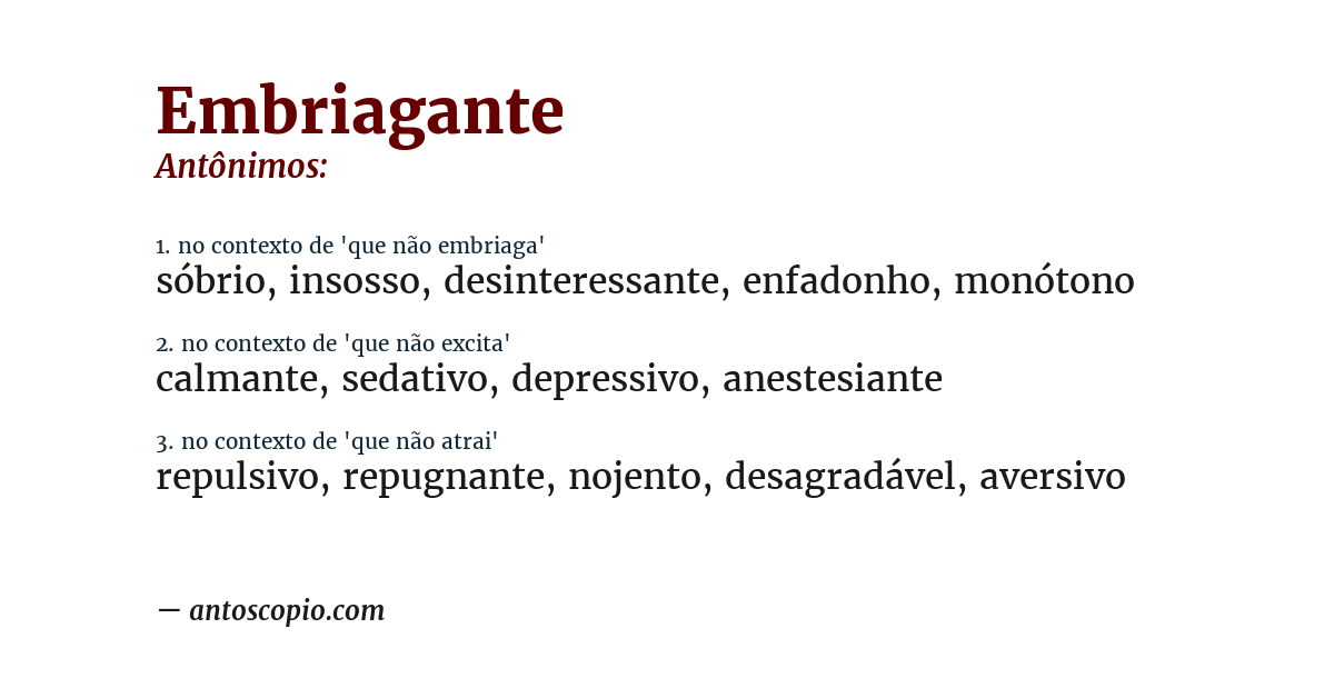 Antônimo de embriagante