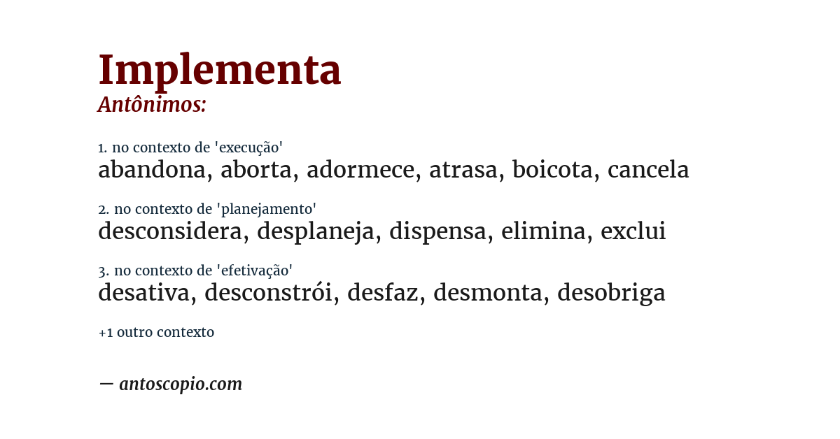 Antônimo de implementa
