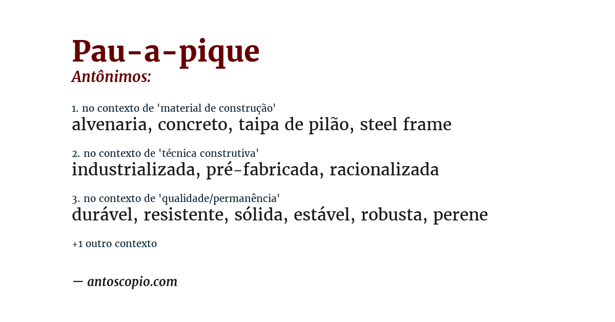 Antônimo de pau-a-pique
