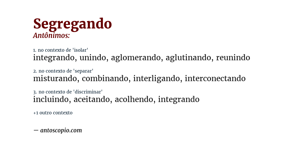 Antônimo de segregando