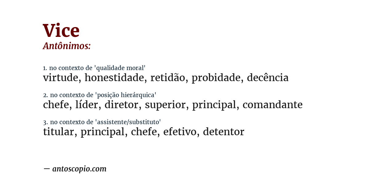 Antônimo de vice