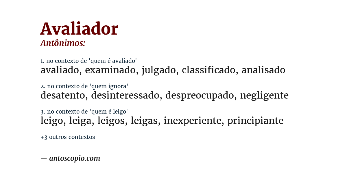 Antônimo de avaliador