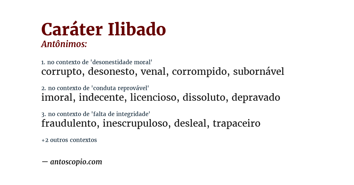 Antônimo de caráter ilibado