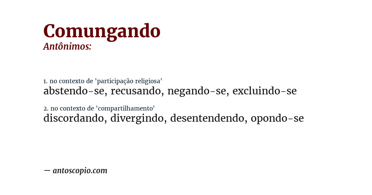 Antônimo de comungando