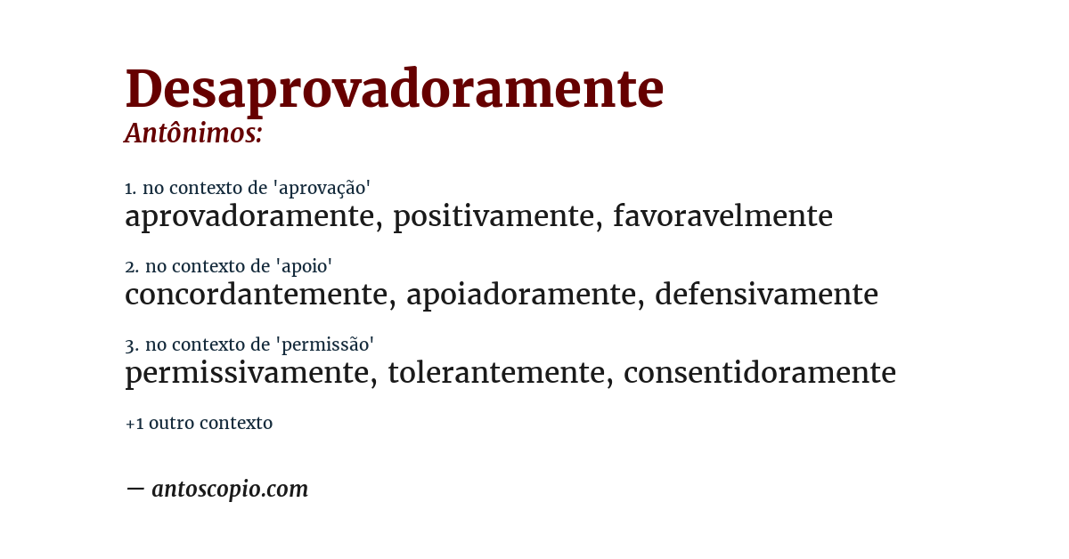 Antônimo de desaprovadoramente
